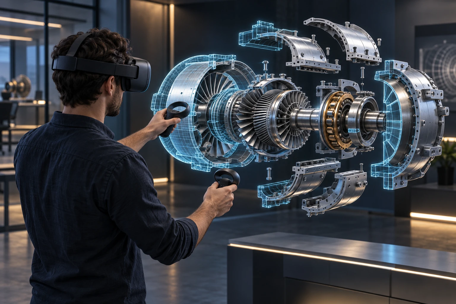 Illustrative Prüfung einer virtuellen mechanischen Baugruppe mit VR-Brille